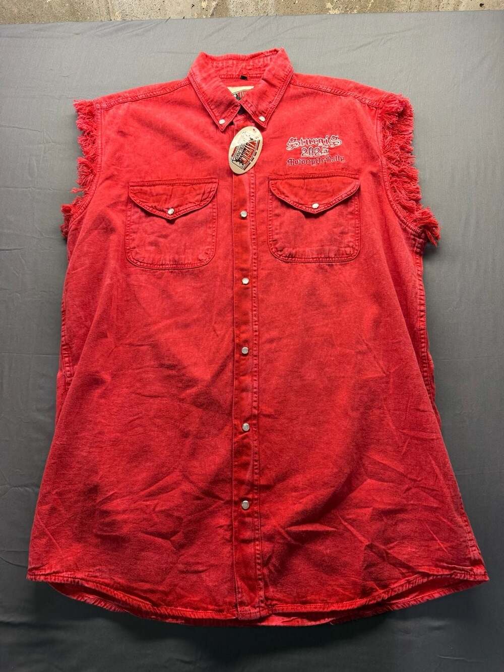 Maverick Trading Post Sturgis 2025 Motorcycle Rally Acid Red Cut-Off